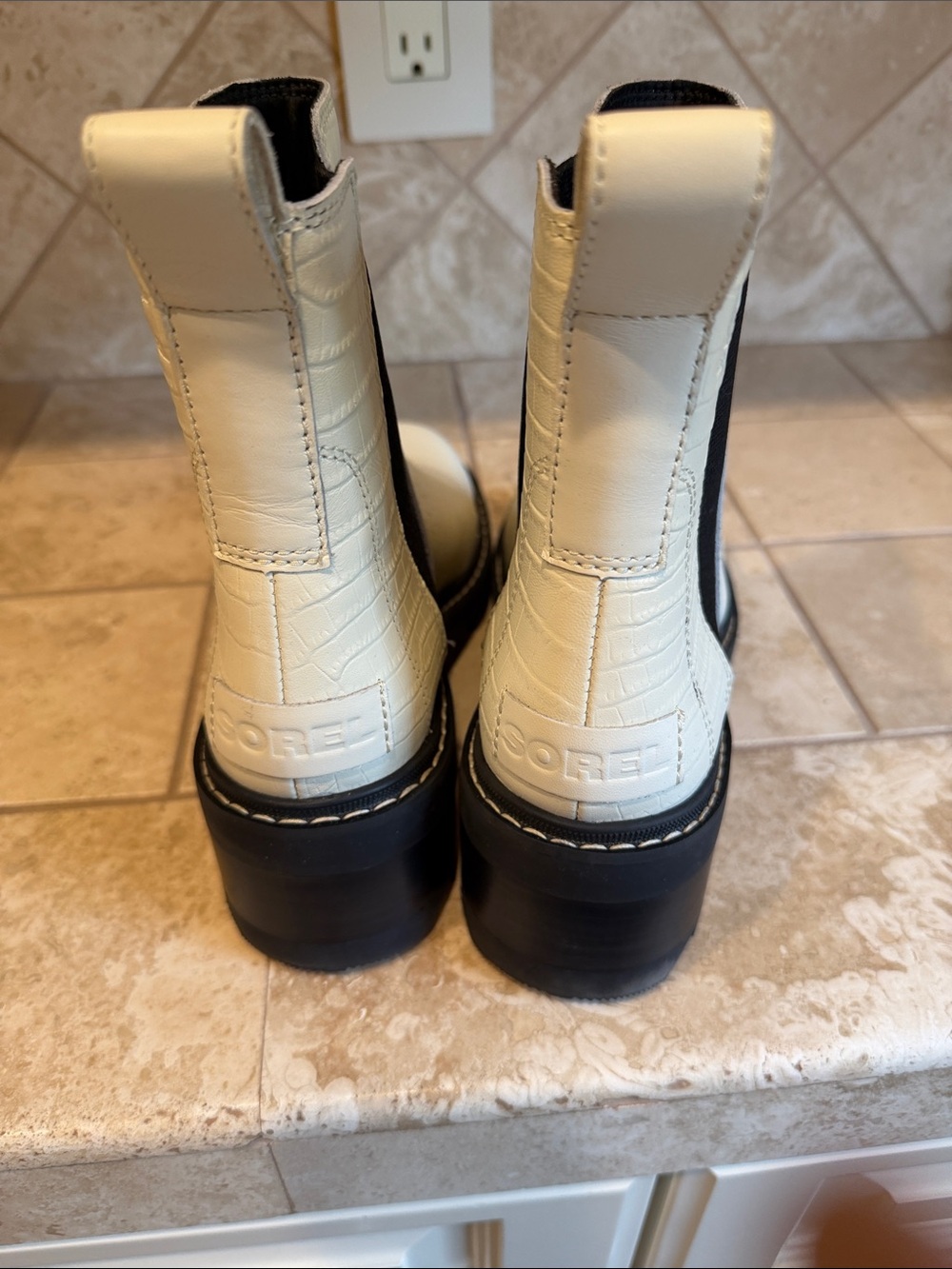 Sorel Cream Croc-Embossed Platform Chelsea Booties - Picture 4 of 6